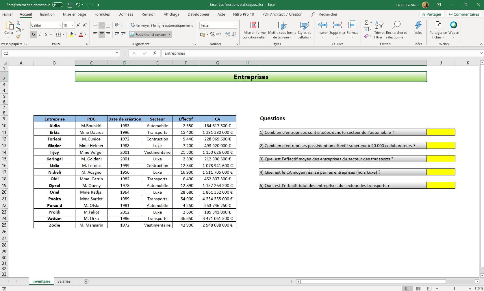 Formation Excel - Les fonctions statistiques